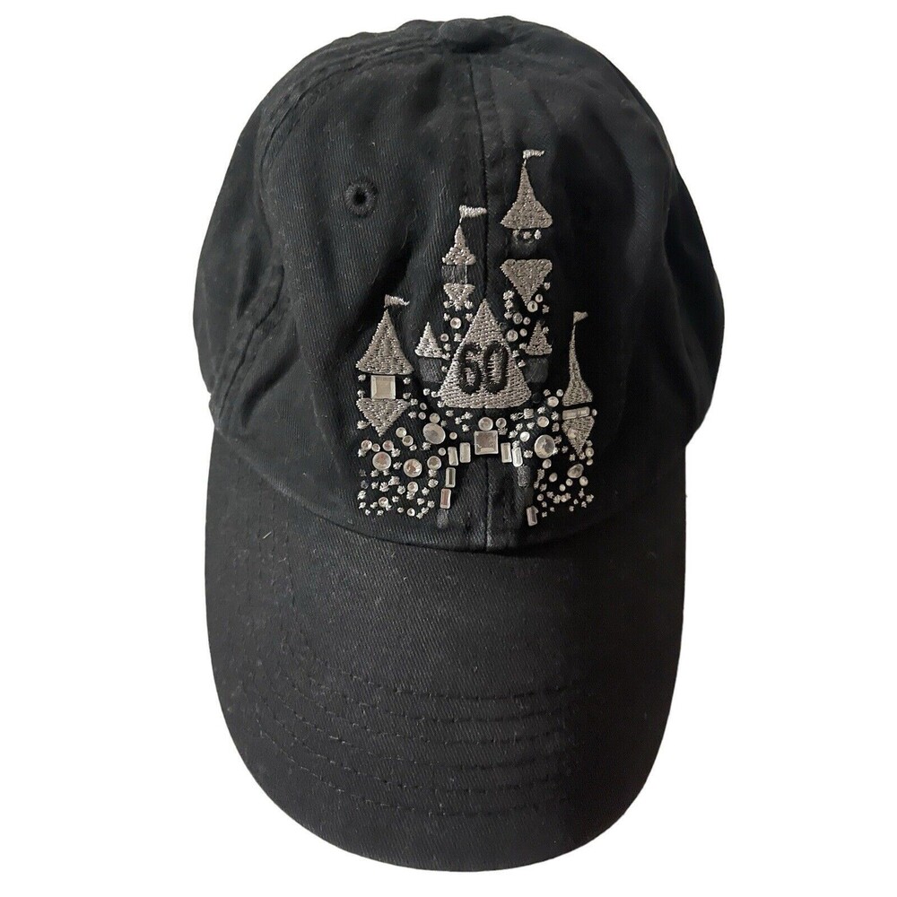 Disneyland 60th Anniversary Rhinestone Embellished Adjustable Black Hat ￼